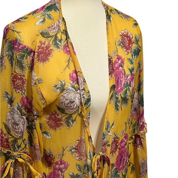 Band of Gypsies Sheer Floral Maxi Split Hem Swim Coverup Kimono Bell Sleeve S - Picture 4 of 9